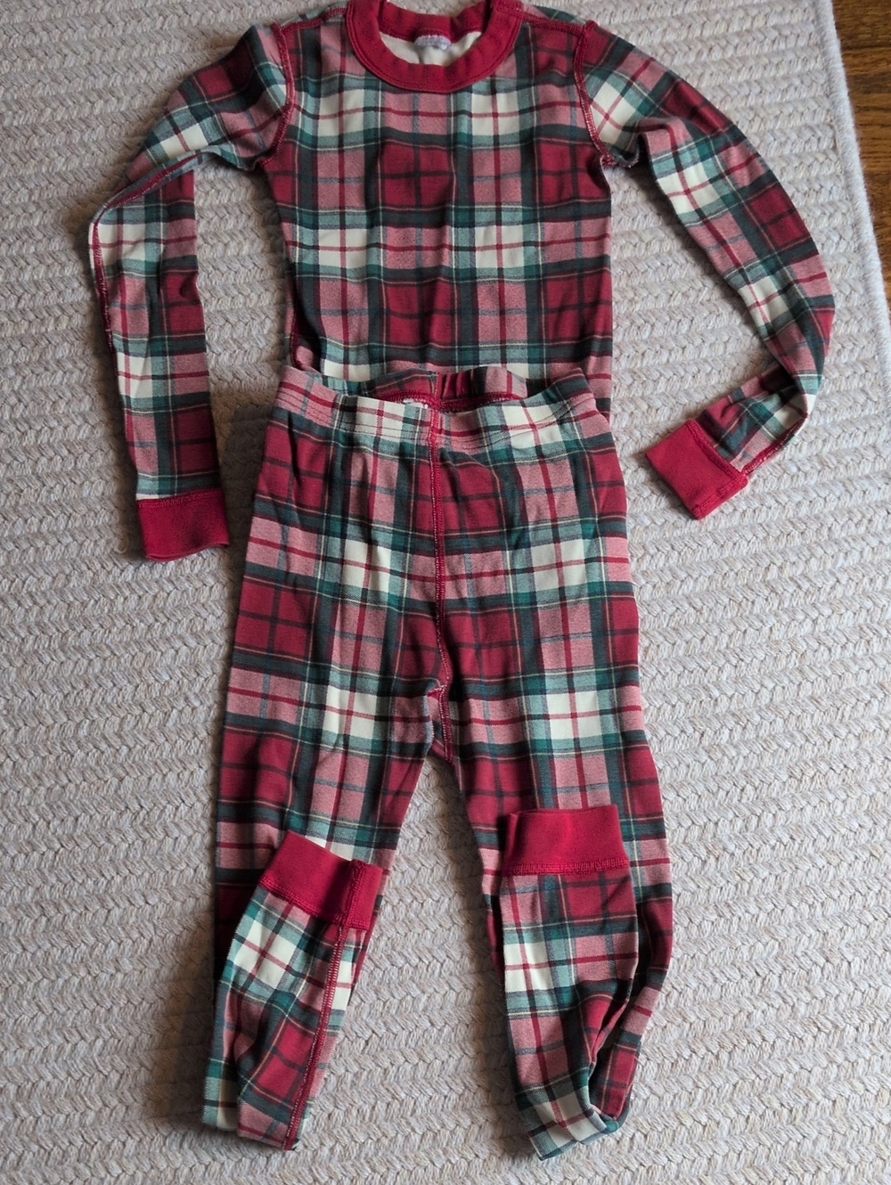 Hanna Andersson Red Green Cream Plaid One-Piece Footie Pajamas
